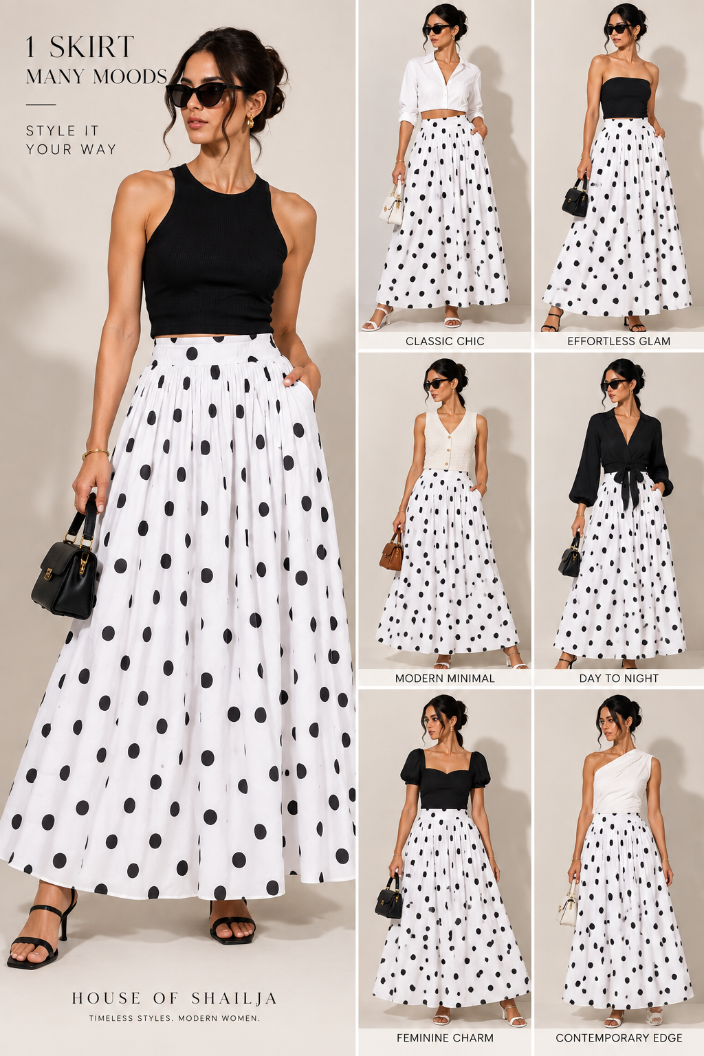 black and white polka skirt