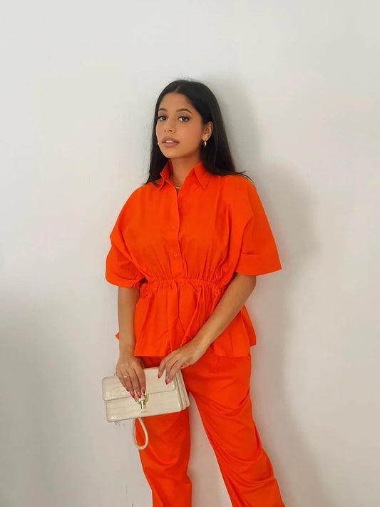 Hot Orange Cord set in Pants