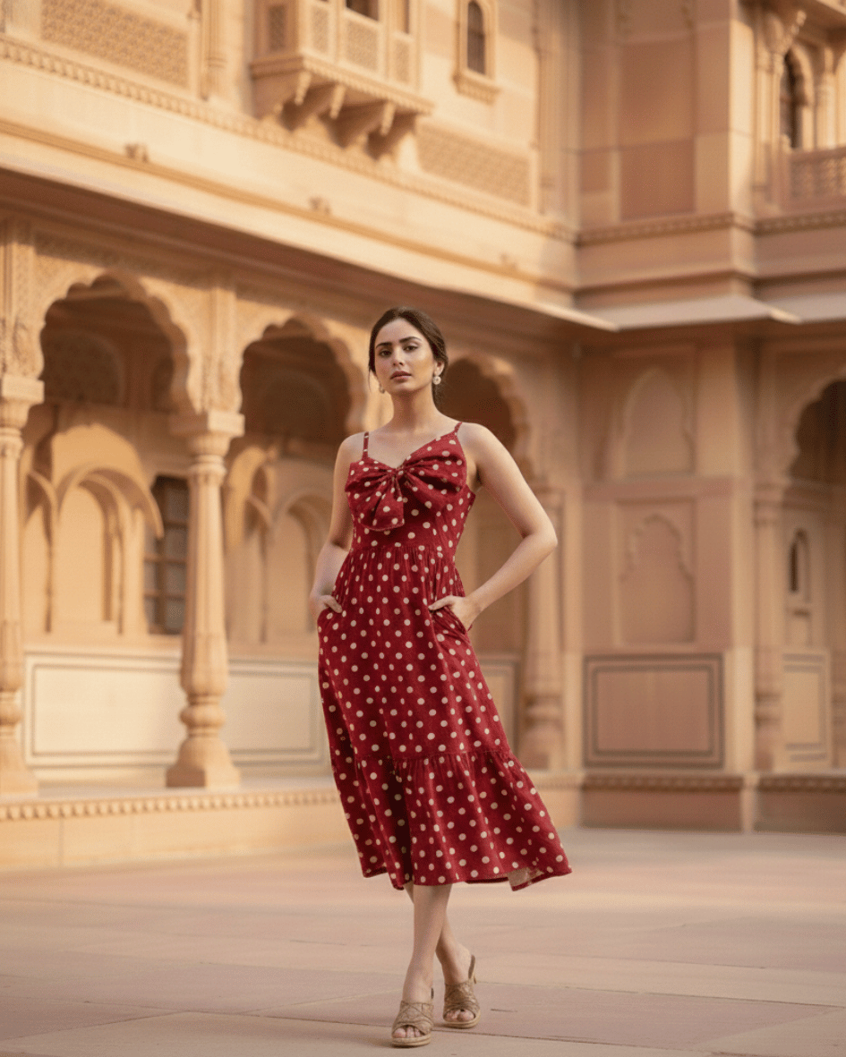 Bow Polka Dot Print Dress