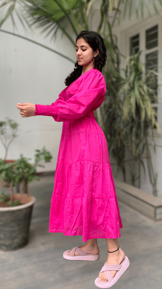 MulMul Hot Pink Tiered Dress