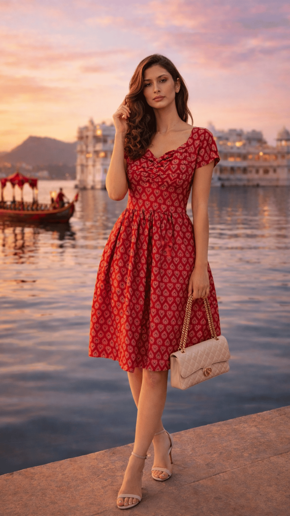 Carmine Red Printed Cotton Dress