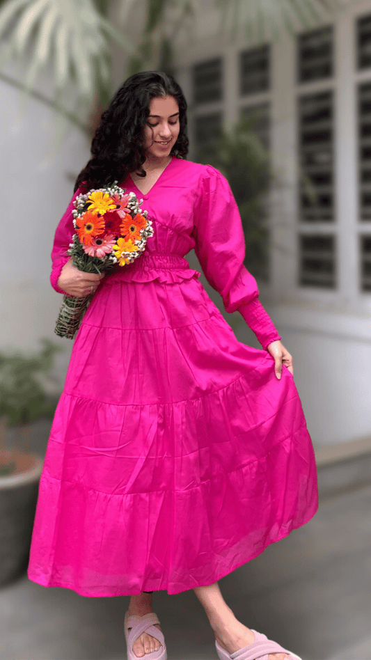 MulMul Hot Pink Tiered Dress