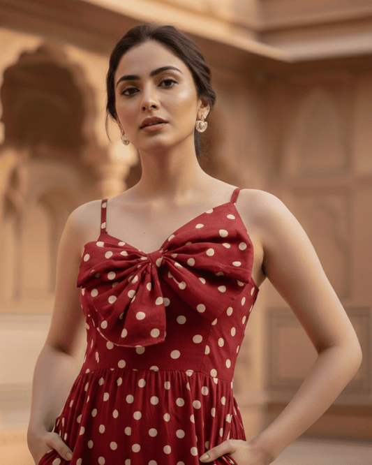 Bow Polka Dot Print Dress