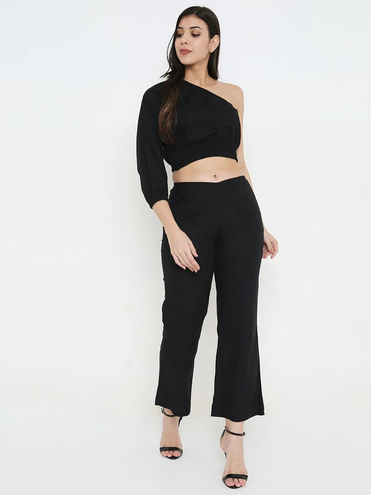 One Shoulder Black Co-ord Set