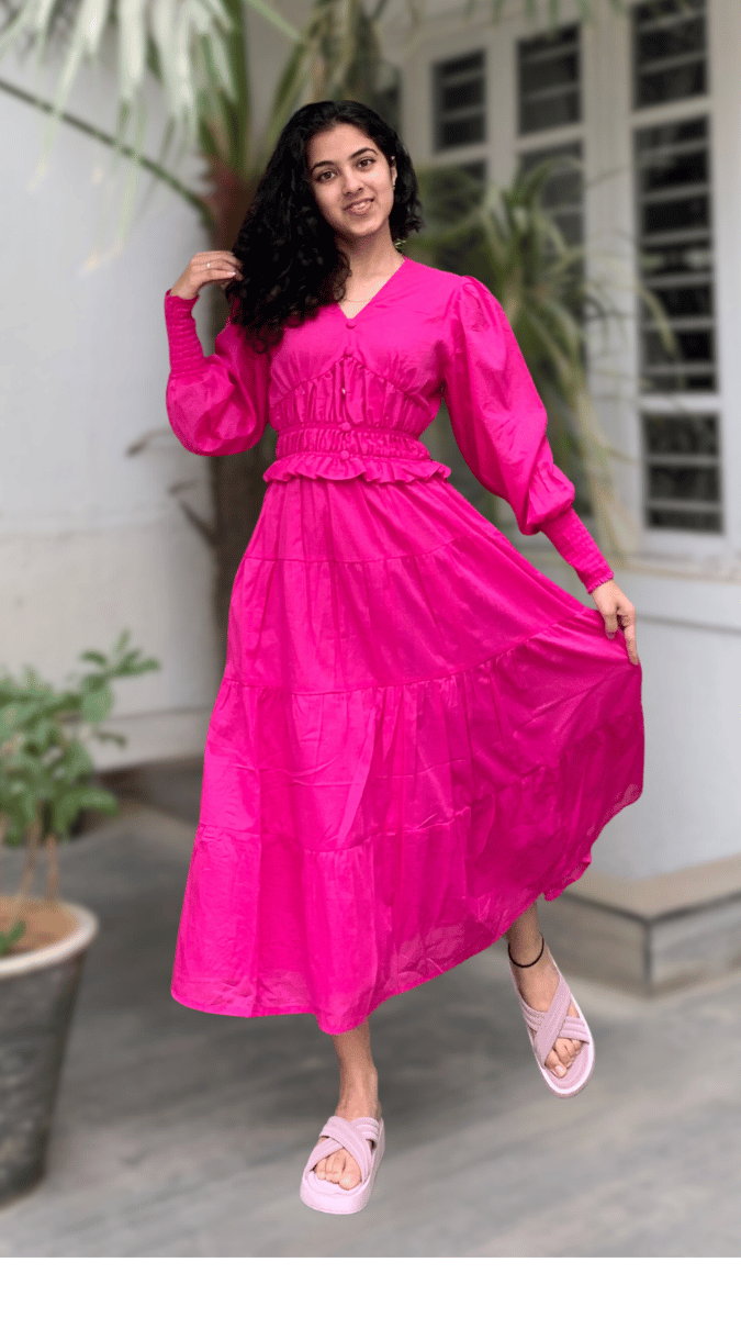 MulMul Hot Pink Tiered Dress