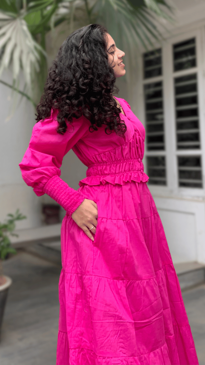 MulMul Hot Pink Tiered Dress