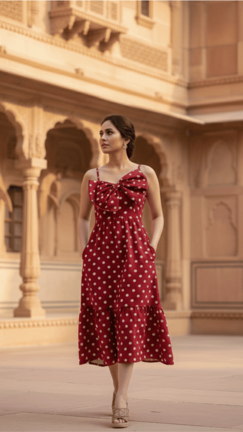 Bow Polka Dot Print Dress
