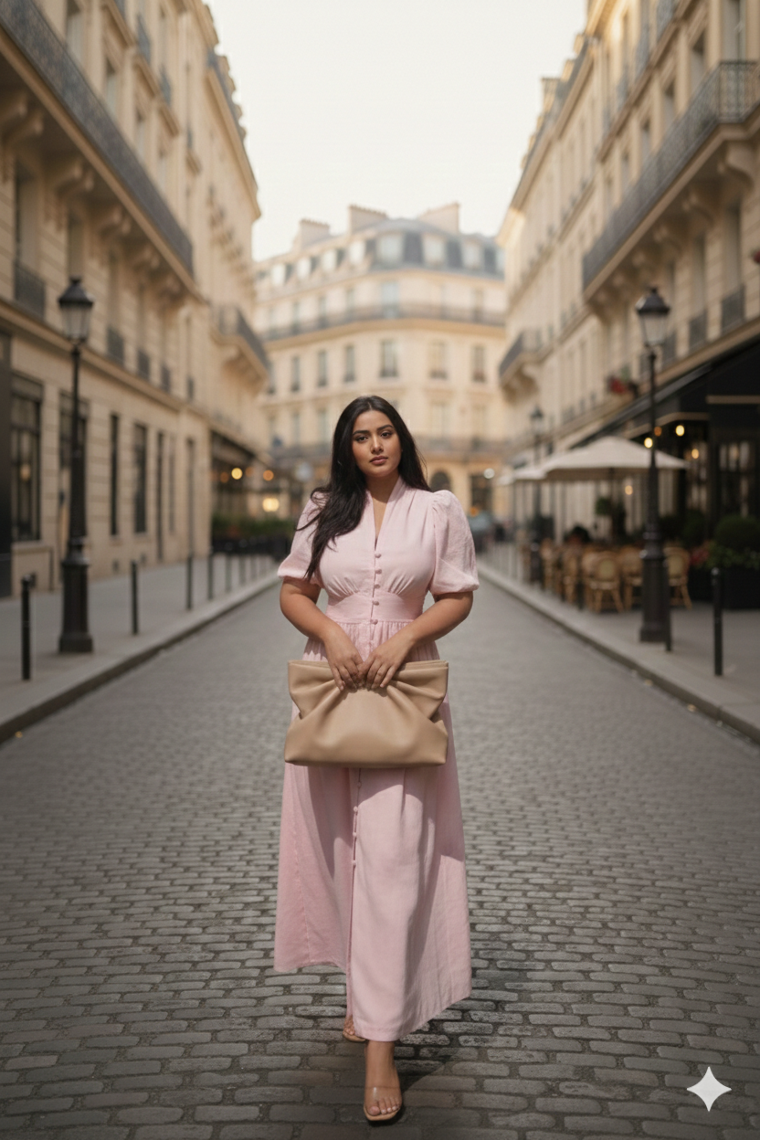 Aalayra Baby Pink Button Maxi Dress