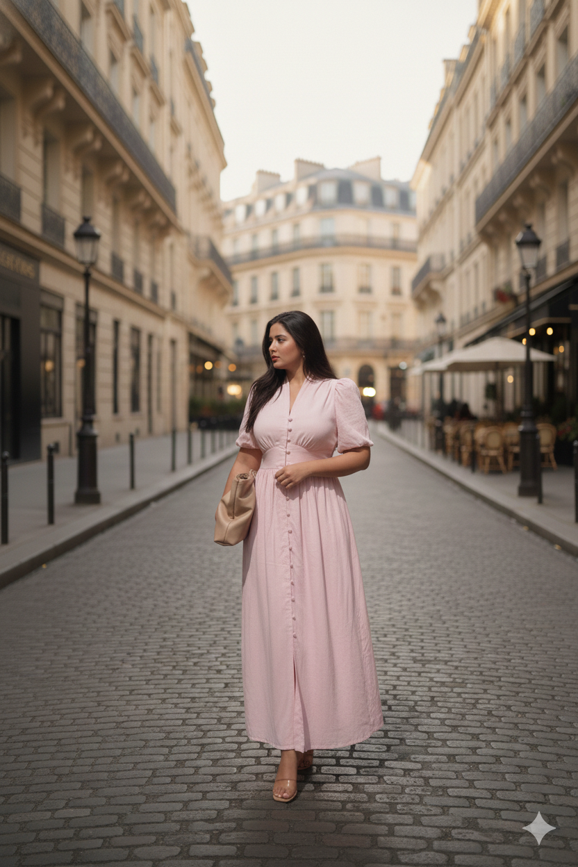Aalayra Baby Pink Button Maxi Dress
