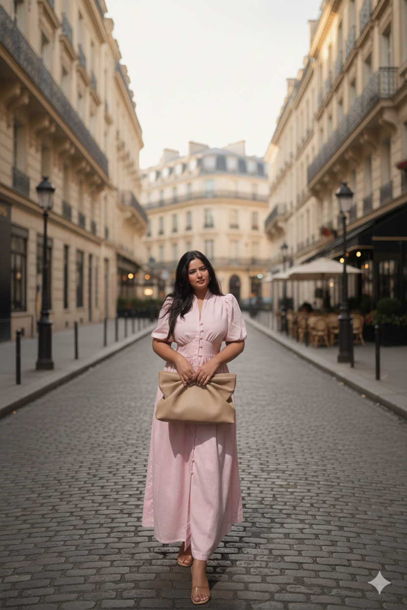 Aalayra Baby Pink Button Maxi Dress