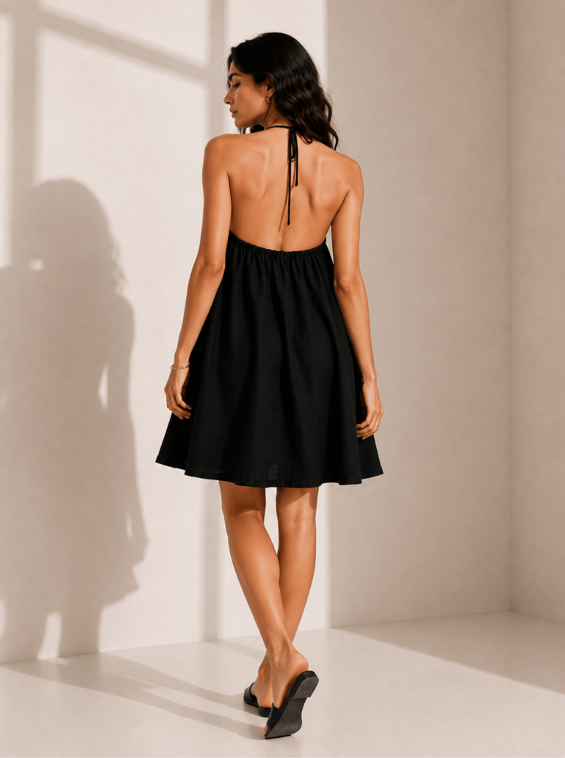 Black Halter Neck A-Line Mini Dress