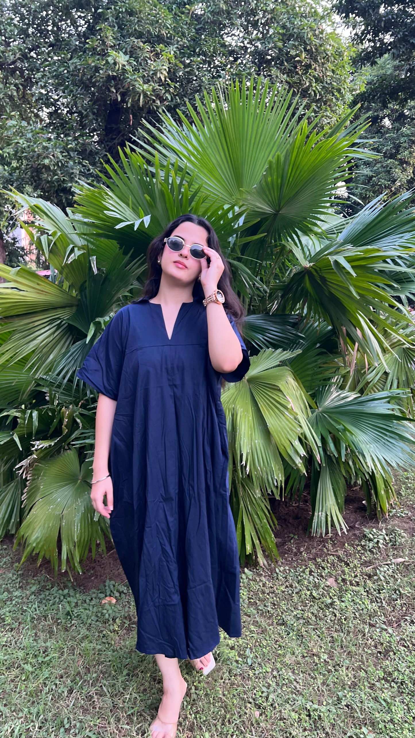 Blue Kimono Sleeve Kaftan Dress