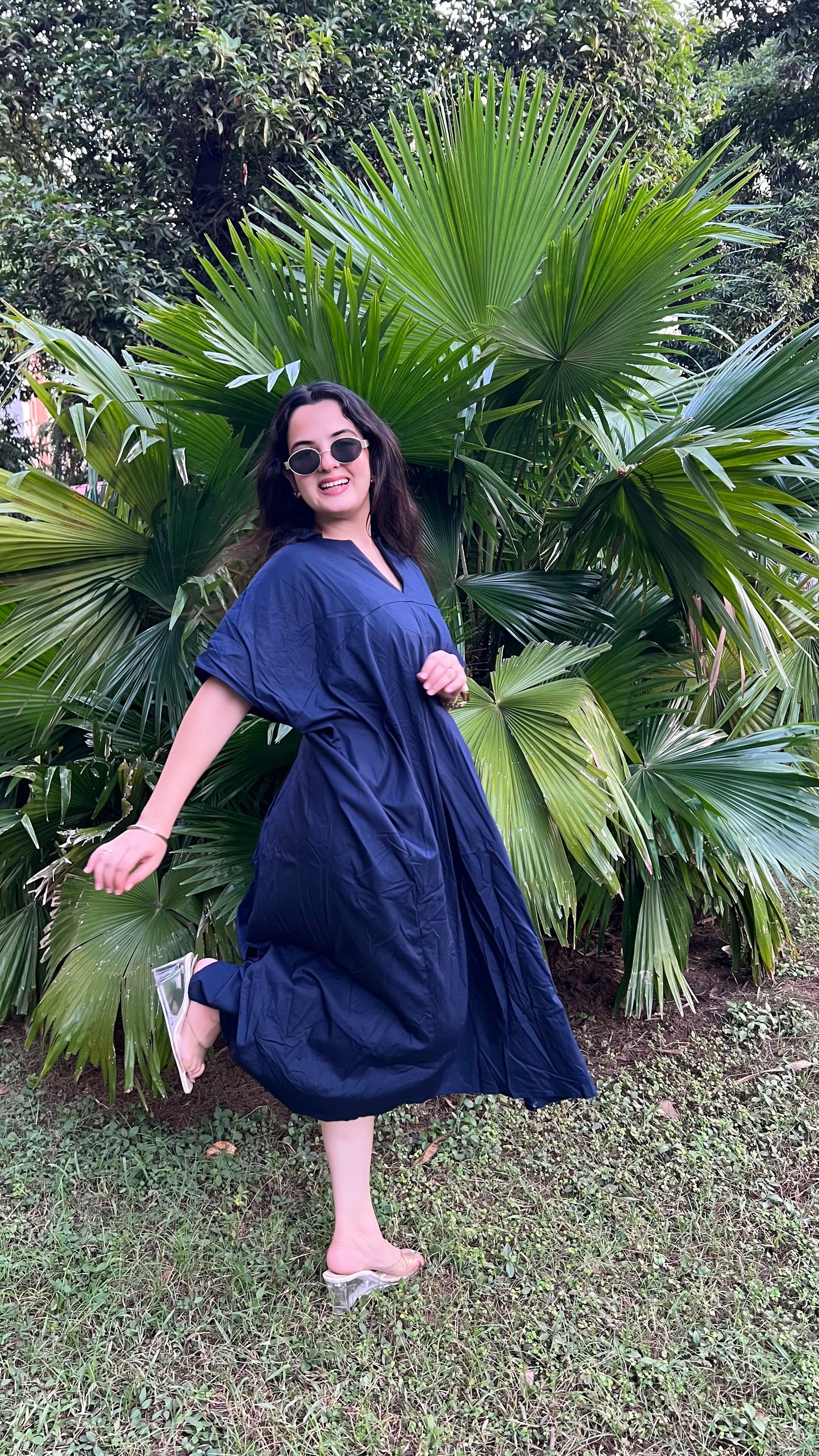 Blue Kimono Sleeve Kaftan Dress