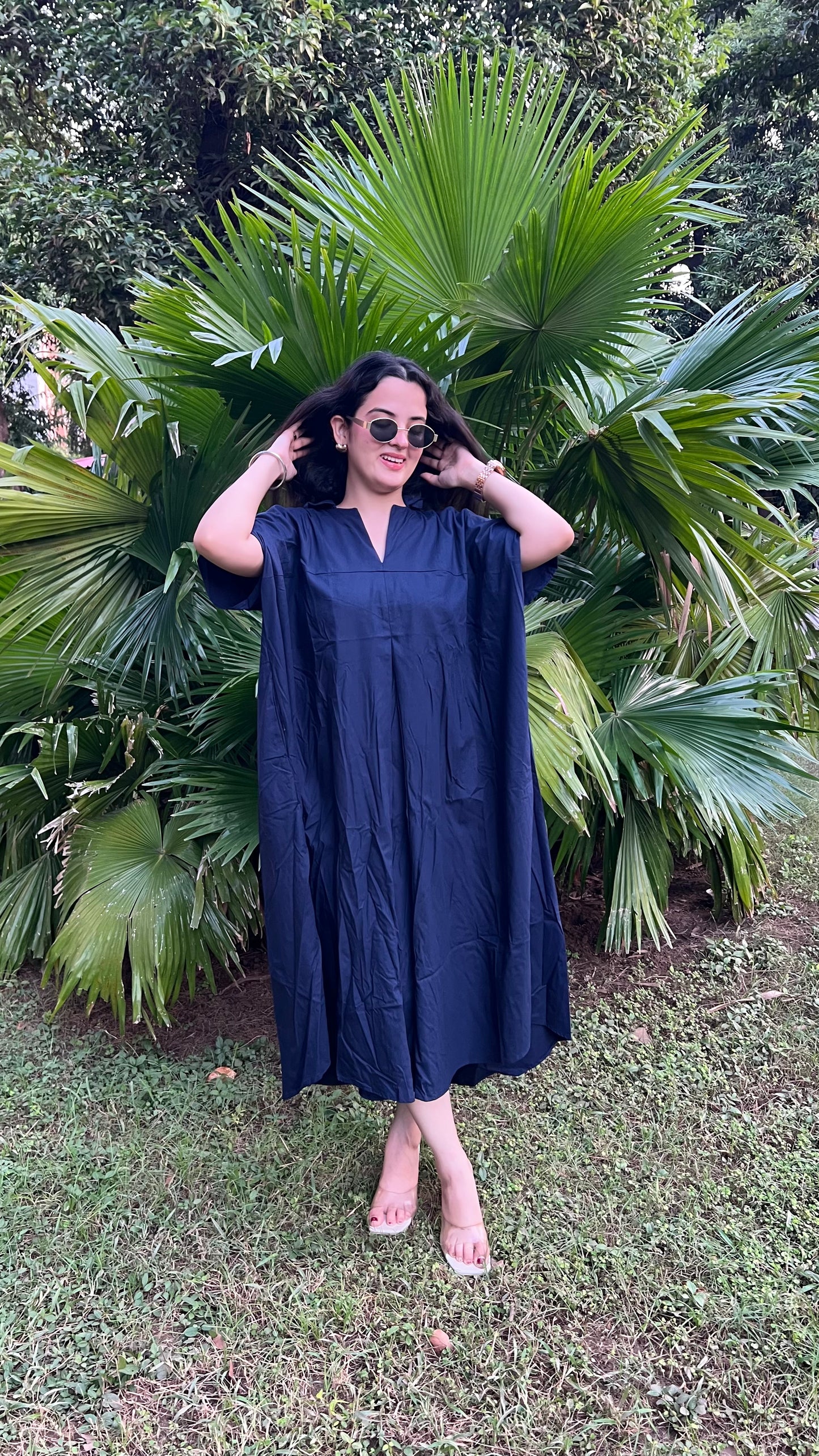 Blue Kimono Sleeve Kaftan Dress