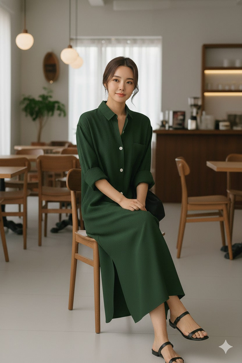 Bottle Green Oversize Shirt Dress