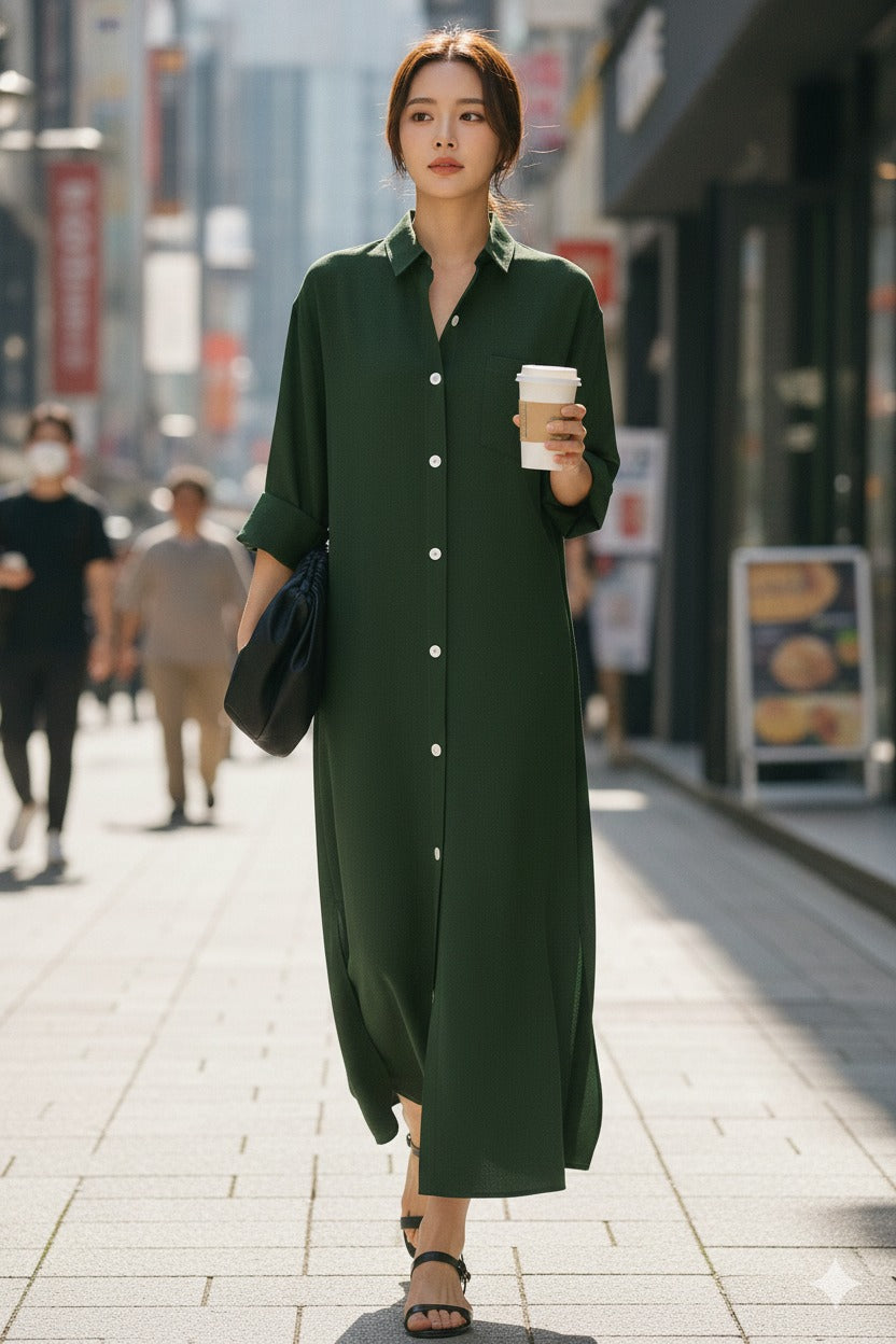 Bottle Green Oversize Shirt Dress