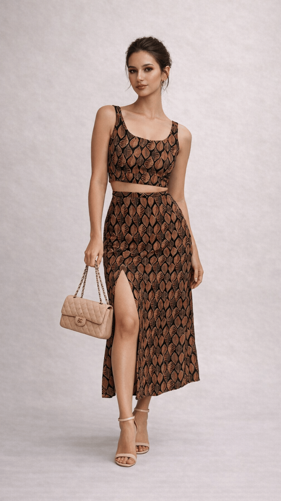 Brown Leaf Skirt Top