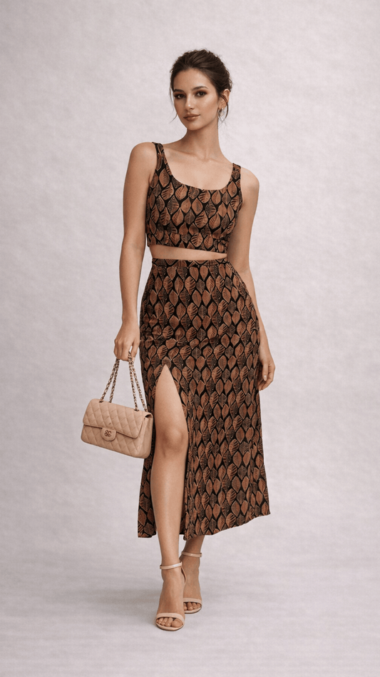 Brown Leaf Skirt Top