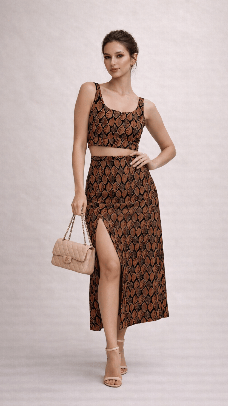 Brown Leaf Skirt Top