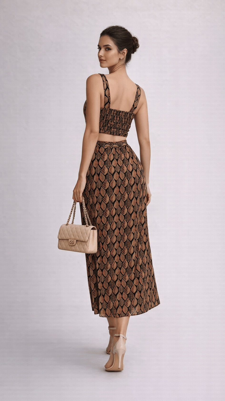 Brown Leaf Skirt Top