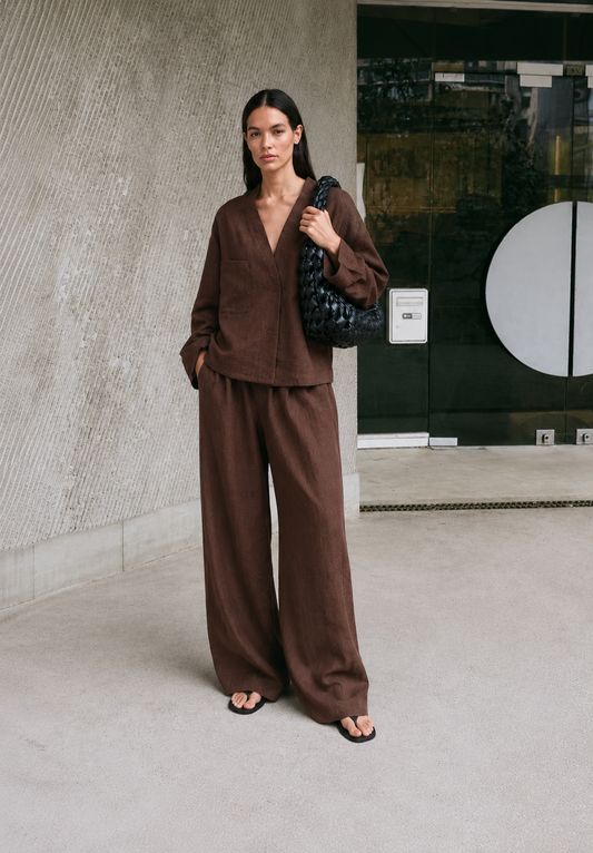 Brown Wrap Coord Set
