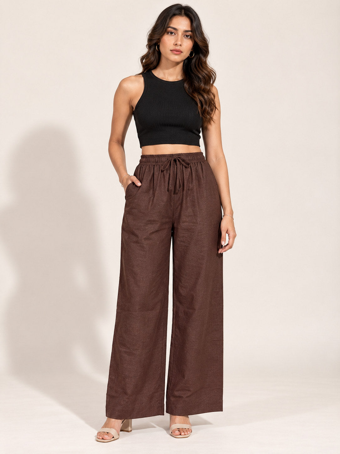 Brown Cotton Linen Flex Pant