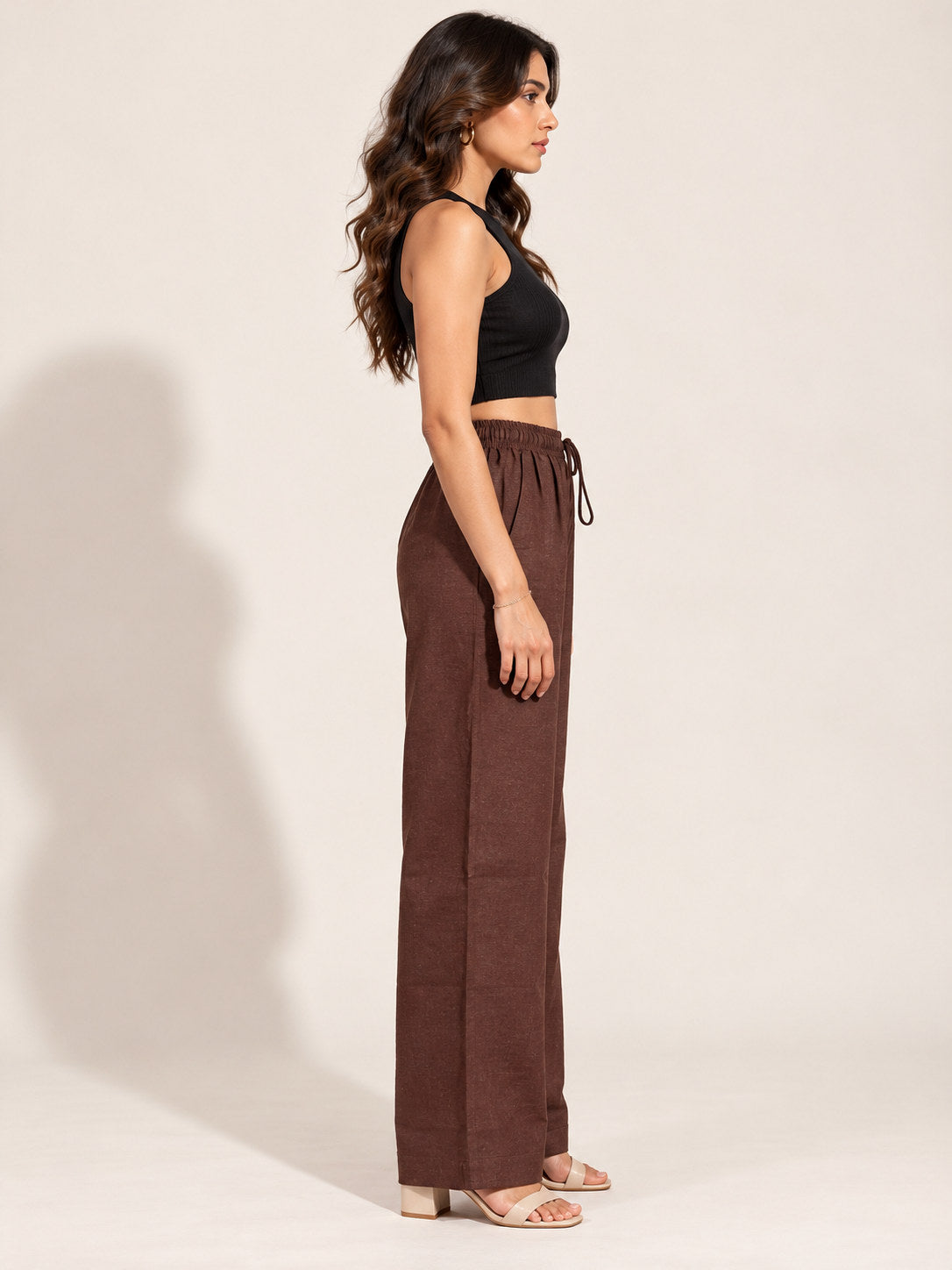 Brown Cotton Linen Flex Pant