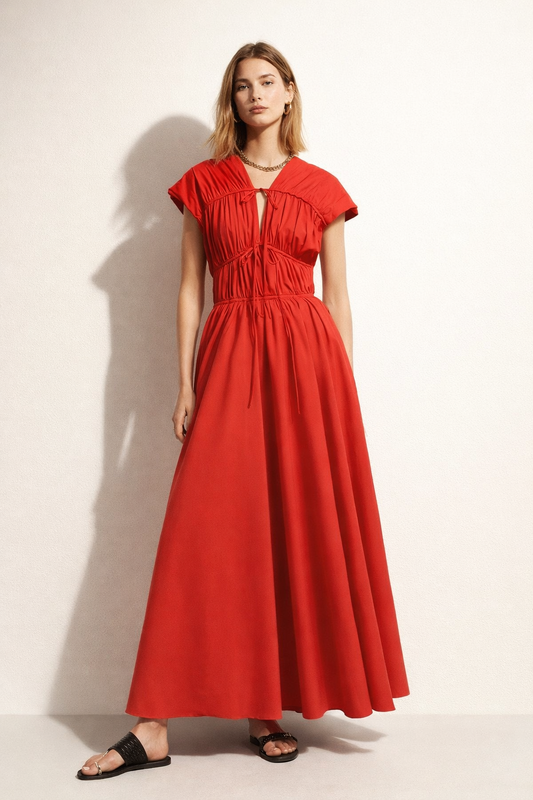Hot Red String Cotton Maxi Dress