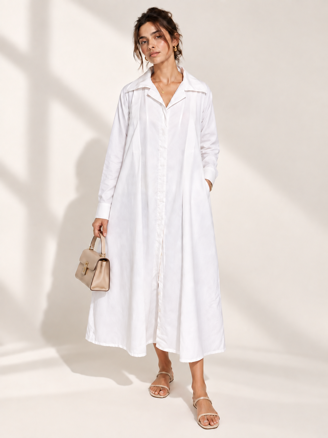 White Cotton Maxi Shirt Dress