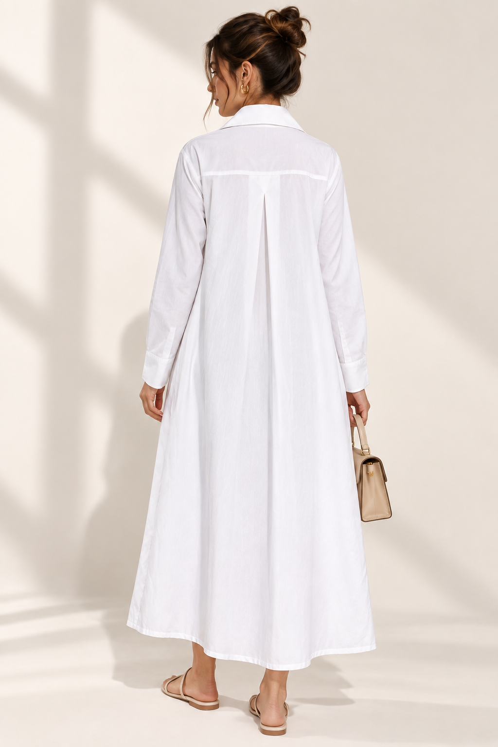 White Cotton Maxi Shirt Dress