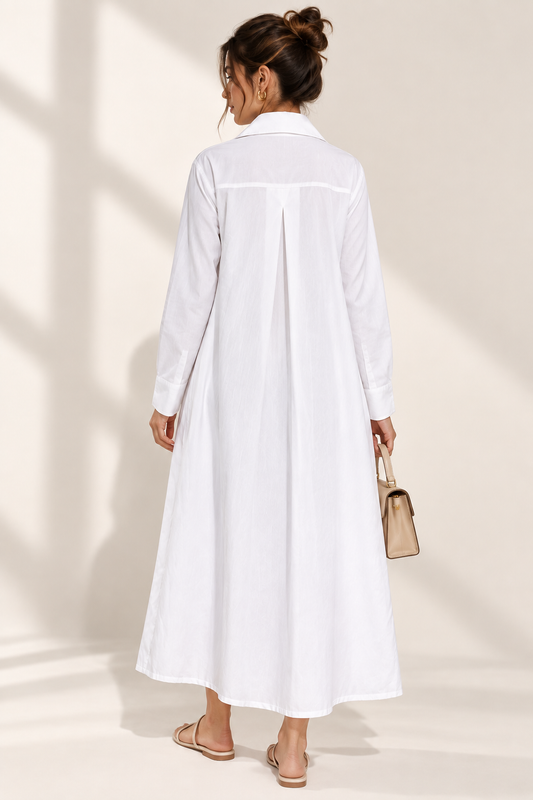 White Cotton Maxi Shirt Dress