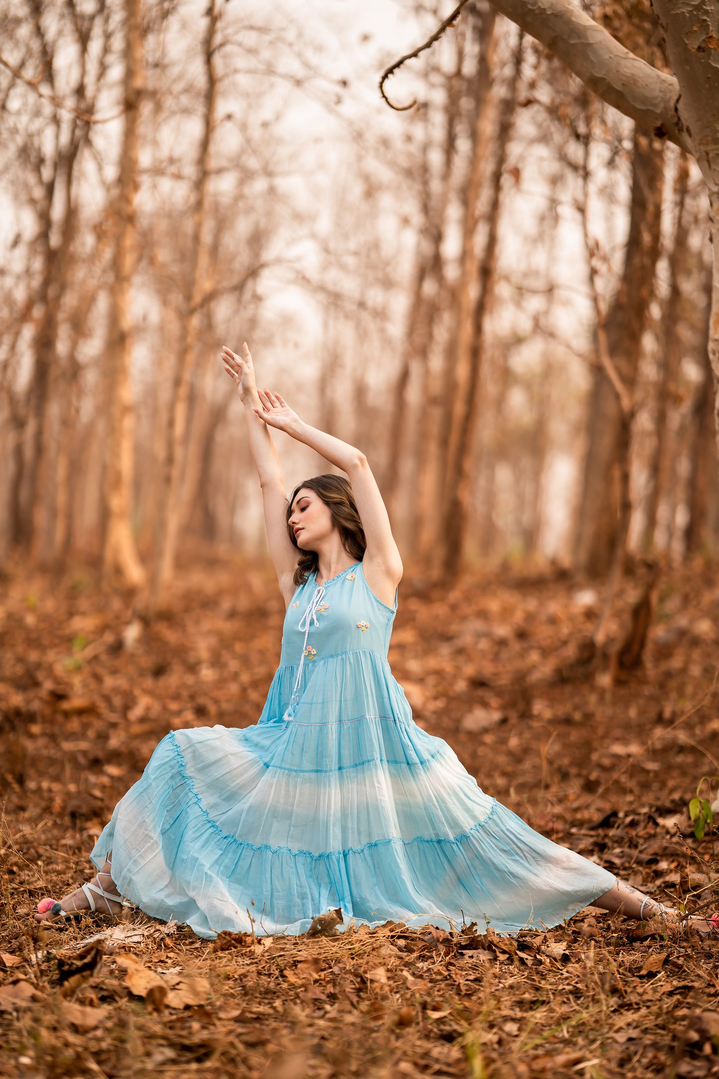 Blue Tye & Dye dress with hand embroidery