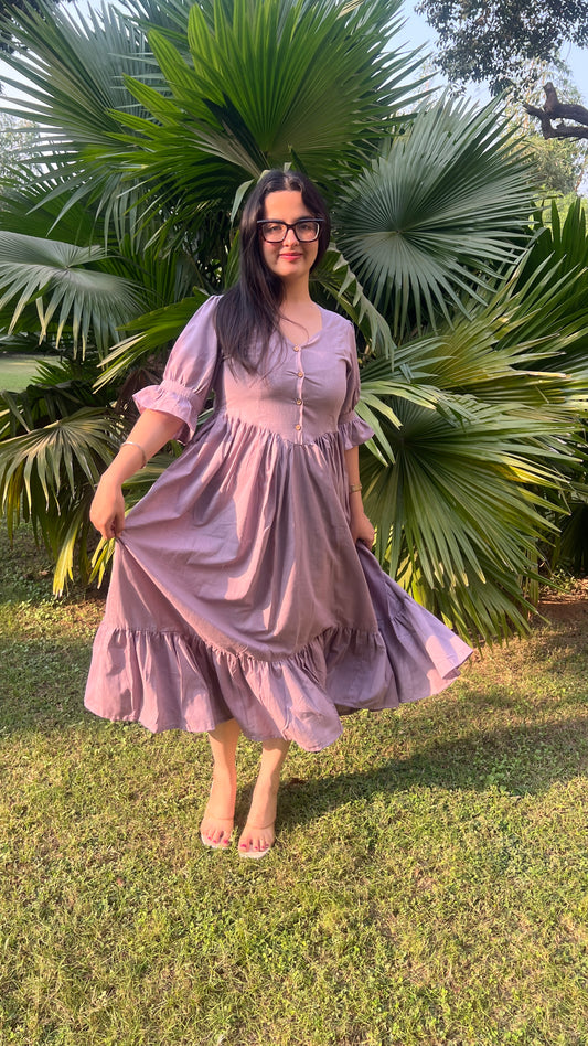 Lilac Gathered Maxi Dress