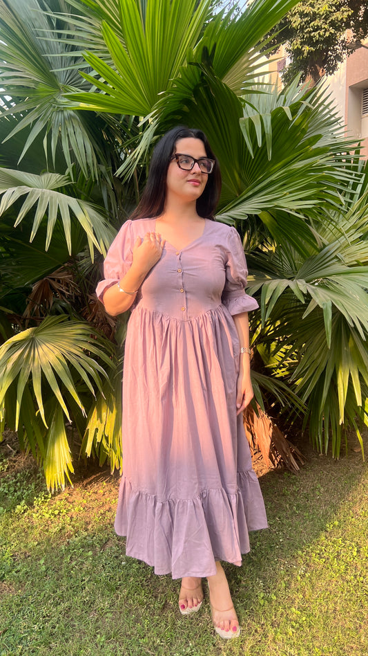 Lilac Gathered Maxi Dress