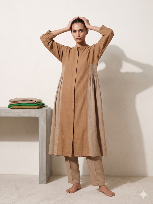 Earth-Tone Smocked Waist Co-ord Set