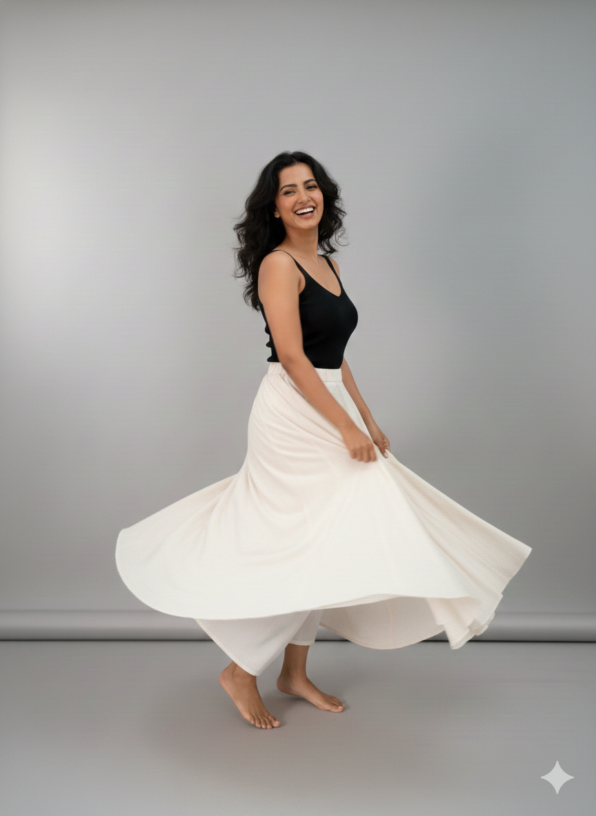 Ivory Mulmul Flowy Skirt