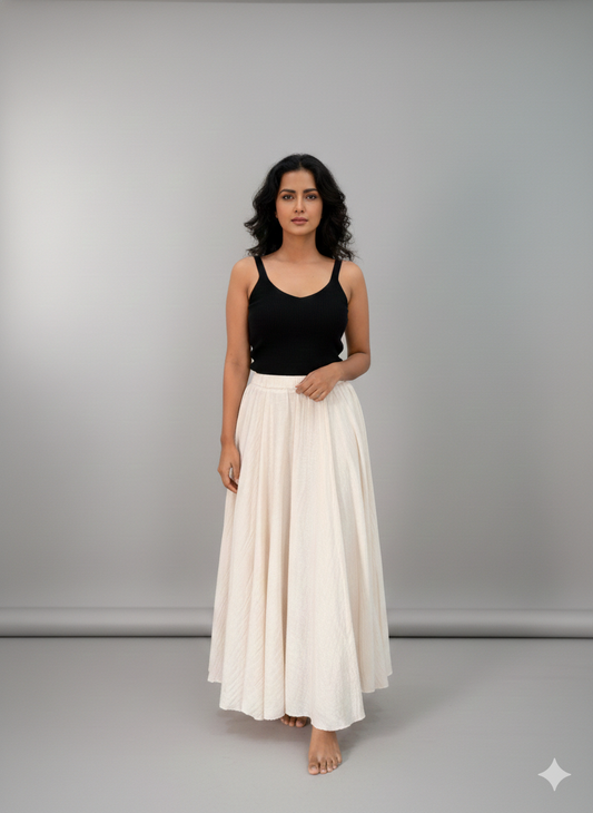Ivory Mulmul Flowy Skirt