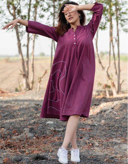 Grape Wine Sequence Flare Dress