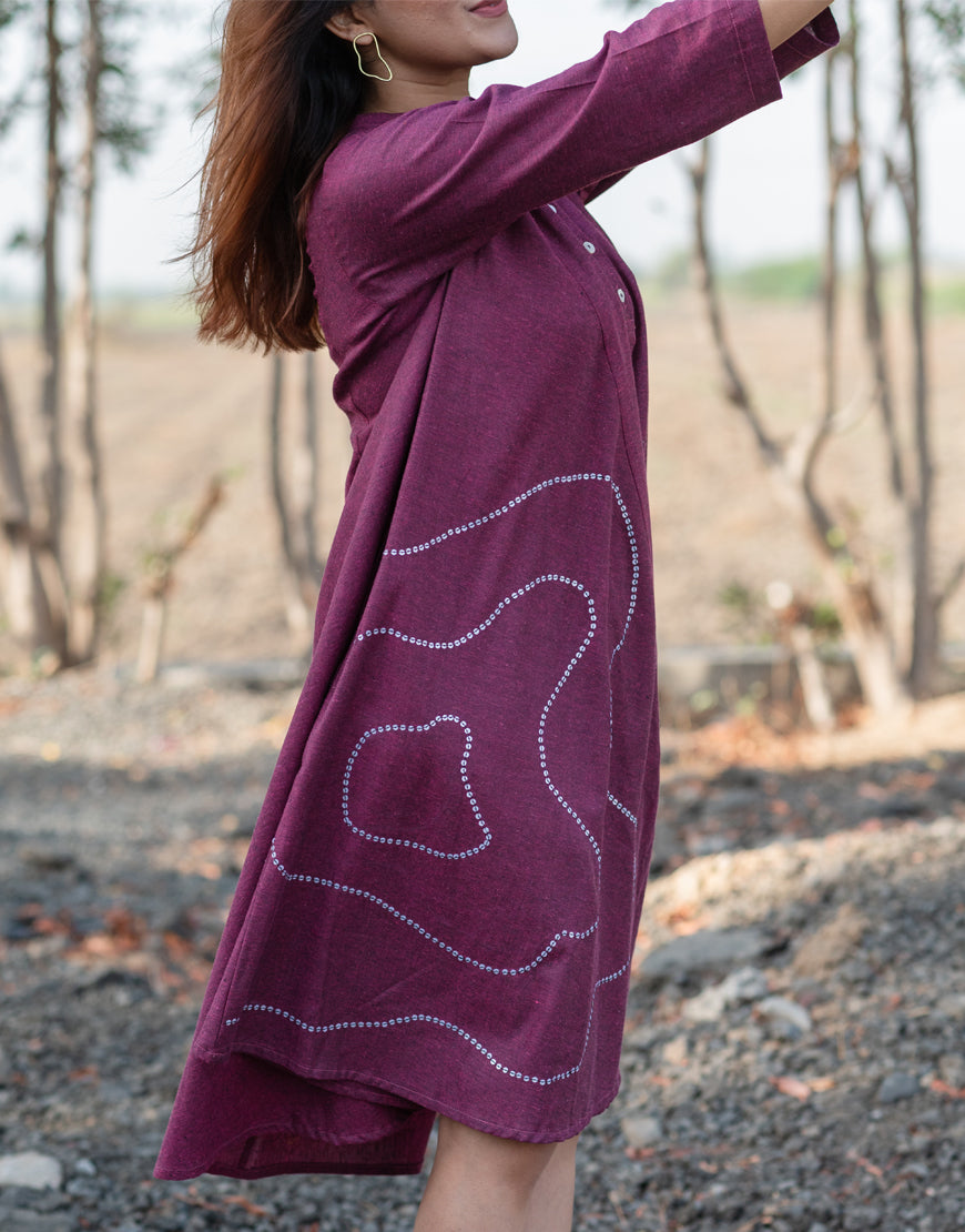 Grape Wine Sequence Flare Dress