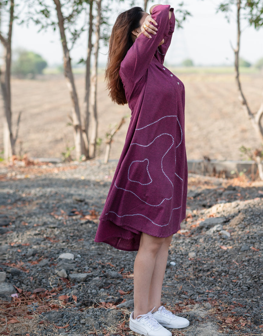 Grape Wine Sequence Flare Dress