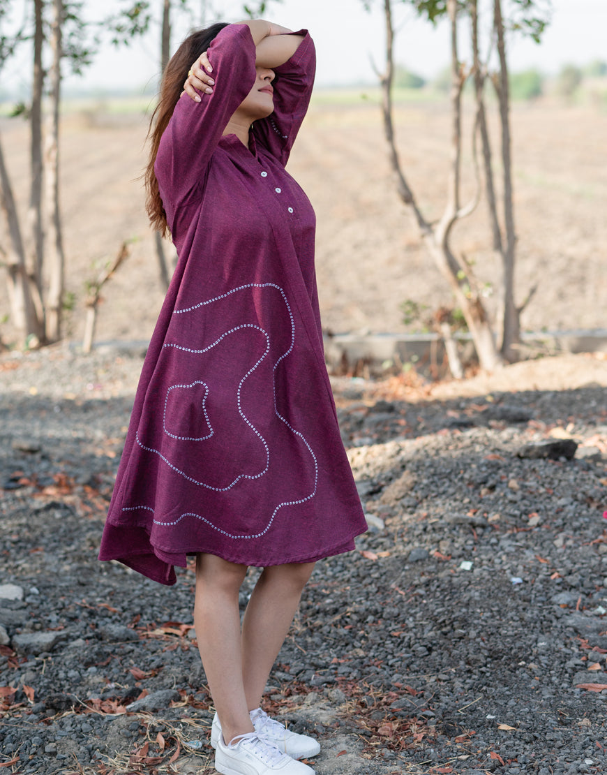 Grape Wine Sequence Flare Dress