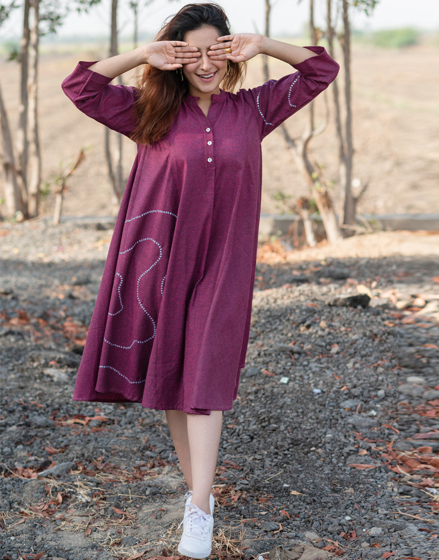 Grape Wine Sequence Flare Dress