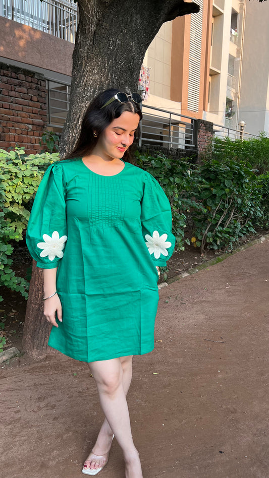 Green Flower Cotton Dress