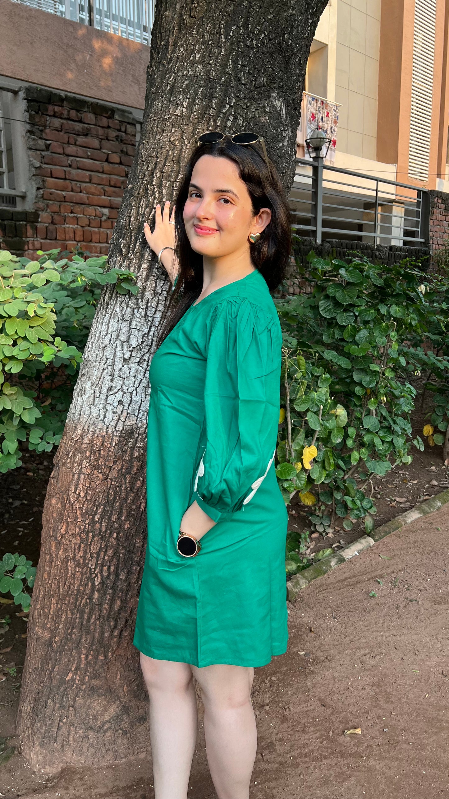 Green Flower Cotton Dress