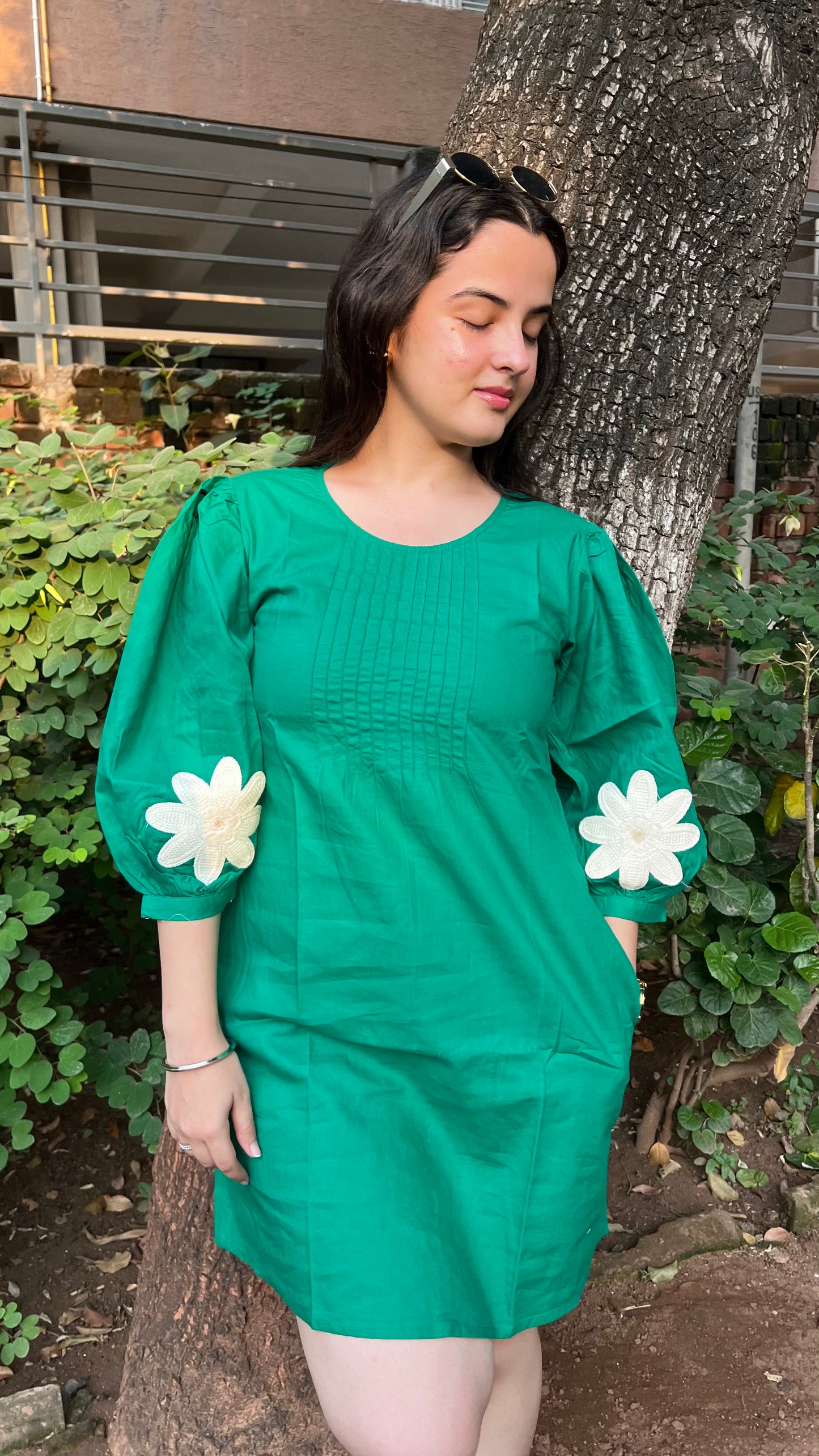 Green Flower Cotton Dress