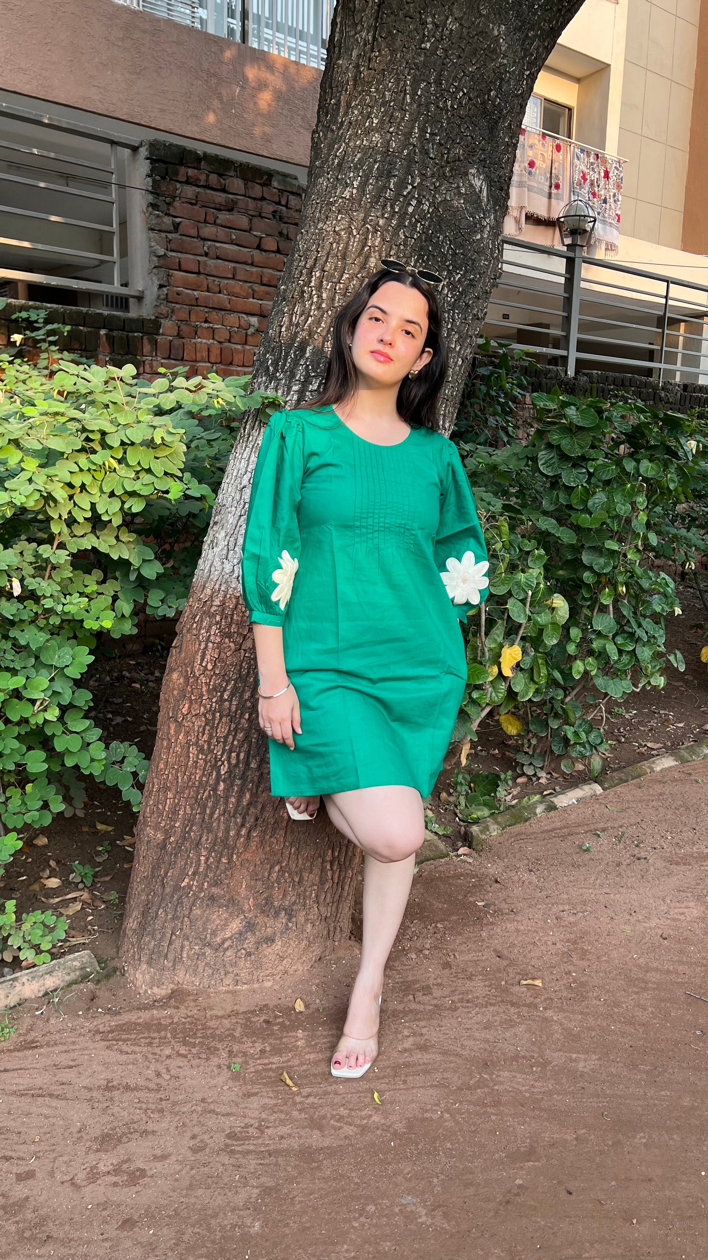 Green Flower Cotton Dress