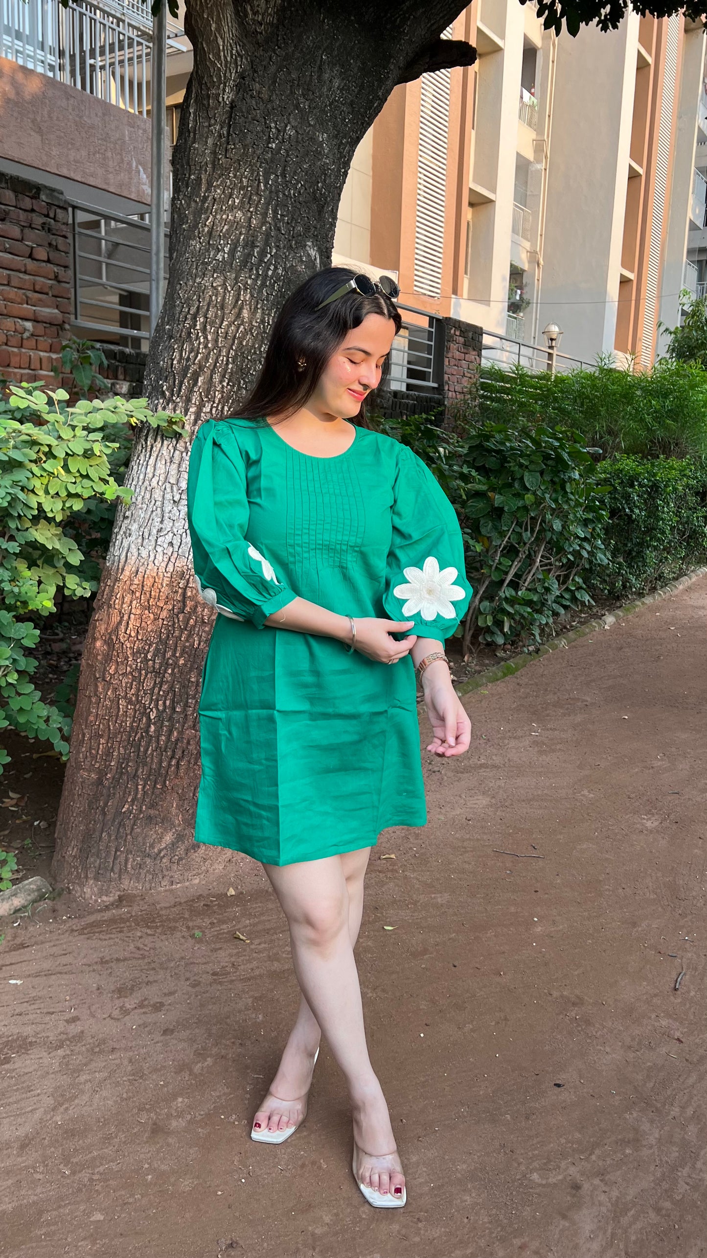 Green Flower Cotton Dress