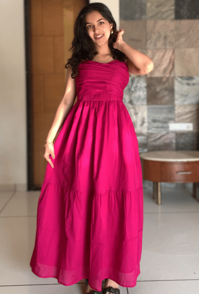 Hot Pink Mulmul Maxi Dress