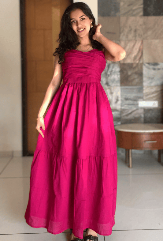 Hot Pink Mulmul Maxi Dress