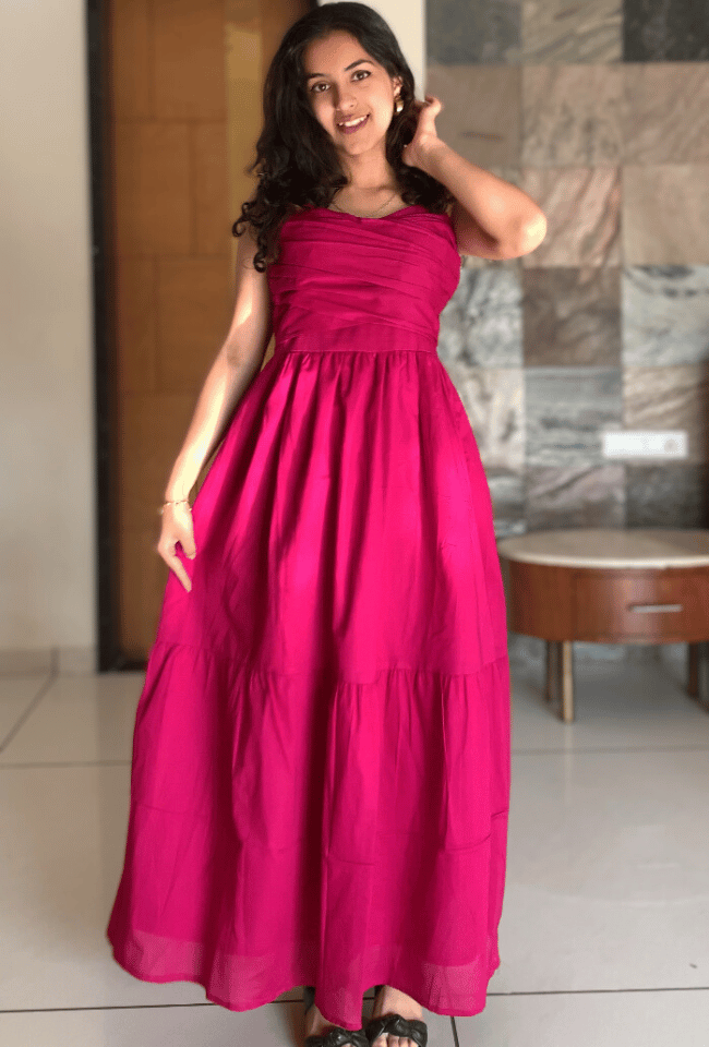 Hot Pink Mulmul Maxi Dress